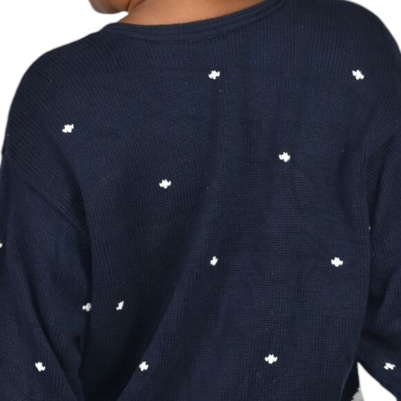 Liz Claiborne Christmas Sweater Blue Vintage Dog Scottie Snow Holiday Festive XL - Picture 8 of 14